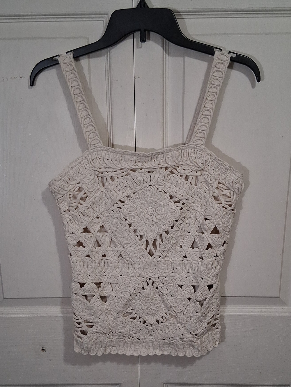 Cliché Floral Crochet Tank Top - M - Cream Off White